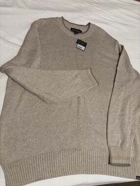 Eddie Bauer Men's Long Sleeve Crew Neck Double Knit Sweater, Irish Cream, Size S